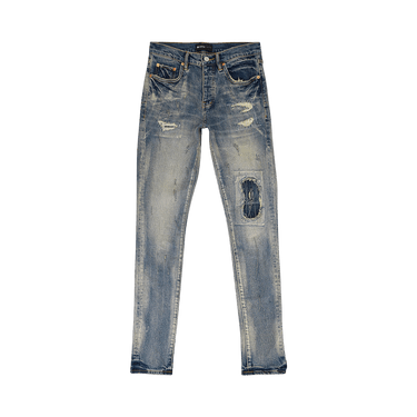 PURPLE BRAND Mid Dirty Vintage Repair With Marbled Bleach Skinny Jeans 'Indigo'
