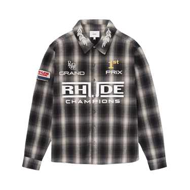 Rhude Racing Logo Printed Checked Shirt 'Black/Grey'