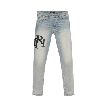 デニム・ジーパン AMIRI Men Jeans Blue AMDNSY1114 ANTIQUE INDIGO BLACK Buy Amiri Staggered Logo Skinny Jean 'Antique Indigo/Black