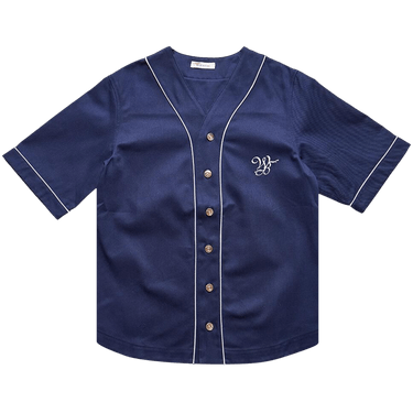 Wales Bonner ウェールズ ボナー 24AW Freestyle Shirt フリースタイル コットン ノーカラー半袖シャツ ネイビー MA24SH18 CO15 599 1416803_00.png.png
