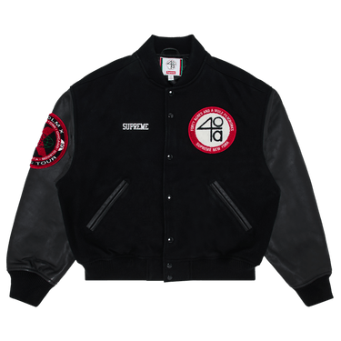 Buy Supreme x 40 Acres Malcolm X Varsity Jacket 'Black