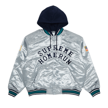 Buy Supreme x Homerun Satin Hooded Varsity Jacket 'Silver
