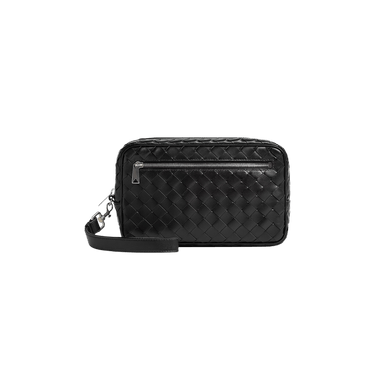 Bottega Veneta Intrecciato Wristlet Pouch 'Black/Silver'