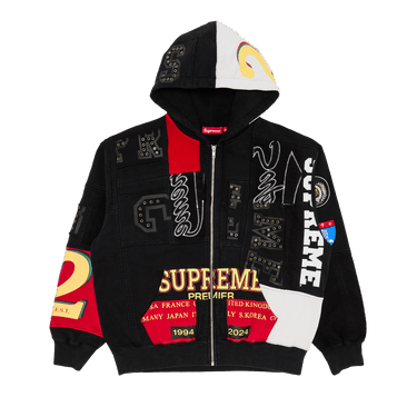 Buy Supreme Patchwork Zip Up Hooded Sweatshirt 'Black Buy Supreme Patchwork Zip Up Hooded Sweatshirt 'Black
