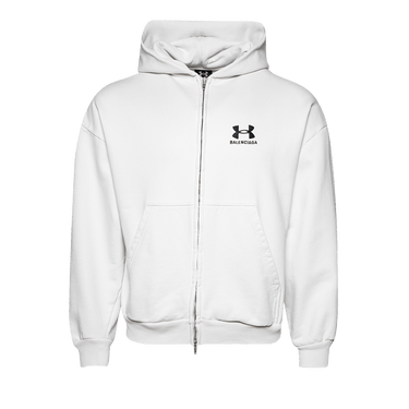 Balenciaga Logo Embroidered Zip-Up Hoodie 'Dirty White/Black'