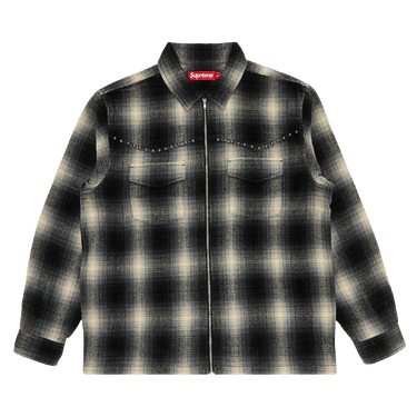Buy Supreme Studded Shadow Plaid Zip Up Shirt 'Black' - FW25S7