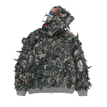 BAPE Tree Edge Camo Laser Cut Shark Cropped Fit Full Zip Hoodie 'Brown'