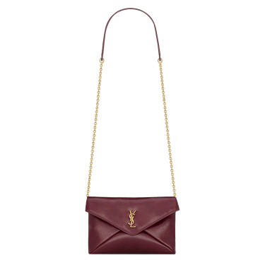 Saint Laurent Cassandre Chain Pouch In Shiny Leather 'Dark Ruby'