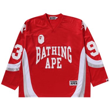 BAPE Line Camo Jacquard Logo Relaxed Fit Ice Hockey Jersey 'Red'