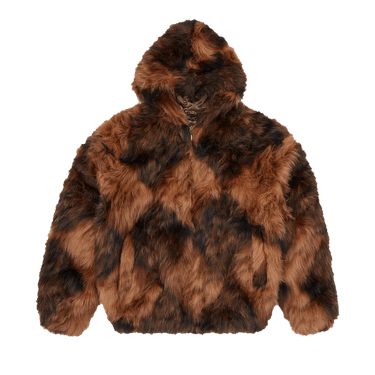 Corteiz Diamond Hooded Fur Jacket 'Brown'