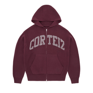 Corteiz 3m College Knit Zip Hoodie 'Wine'