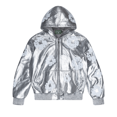 Denim Tears Leather Cotton Wreath Zip Hoodie 'Silver'