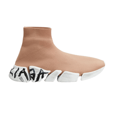 Balenciaga Wmns Speed 2 Graffiti Sock Bootie 'Dark Beige White Black'