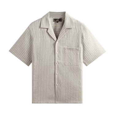 Kith Neon Slub Stripe Cropped Beckham Camp Collar Shirt 'Sandrift'