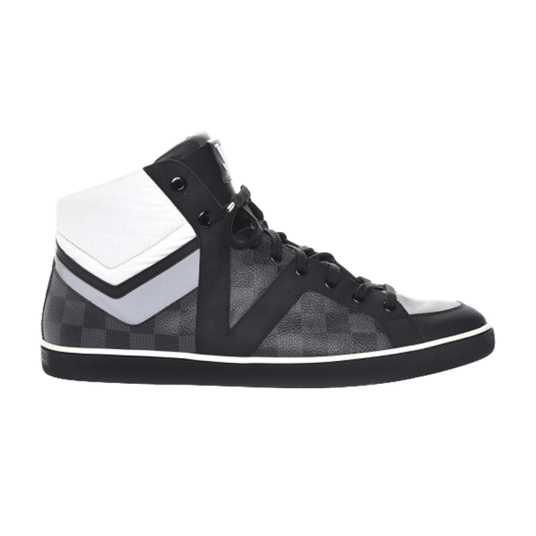LOUIS VUITTON Calfskin Damier Graphite High Top Sneakers 8 Black