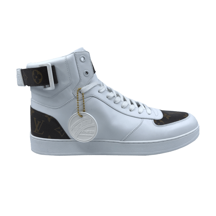 LOUIS VUITTON Grained Calfskin Mens Tattoo Sneaker Boots 8 White Green  1214344