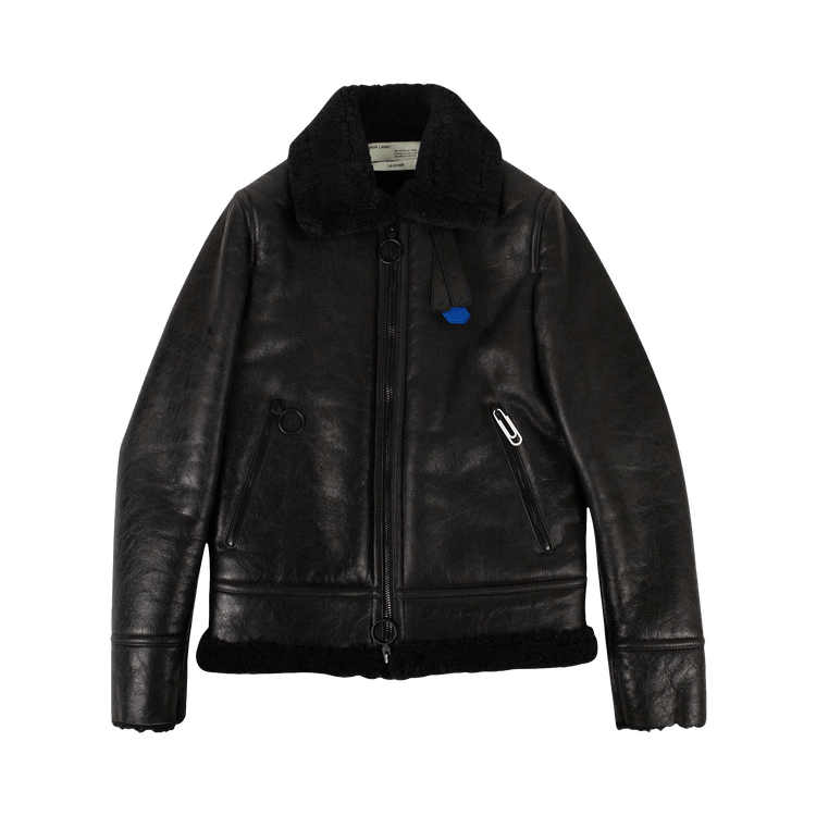 OffWhite Leather Shearling Lined Jacket 'Black' GOAT
