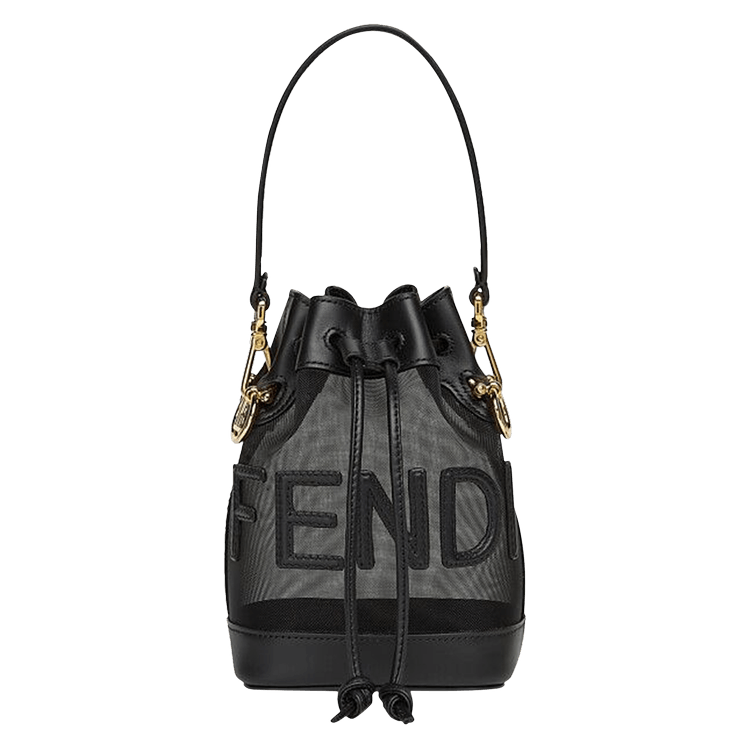 Fendi Black Mesh and Leather Large Logo Flat Pouch Fendi
