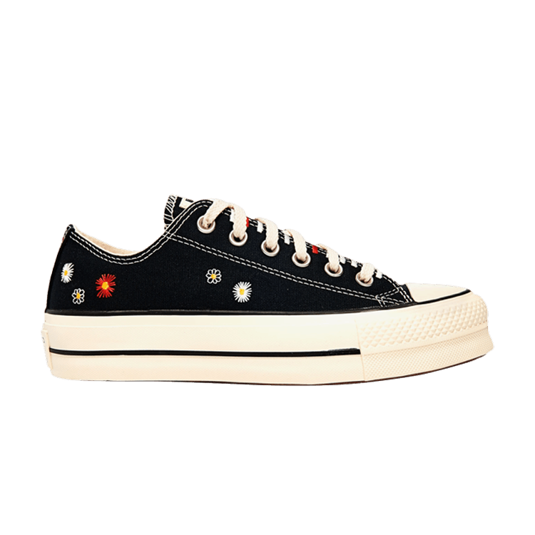 Wmns Chuck Taylor All Star Lift Low 'Daisy Embroidery - Black'