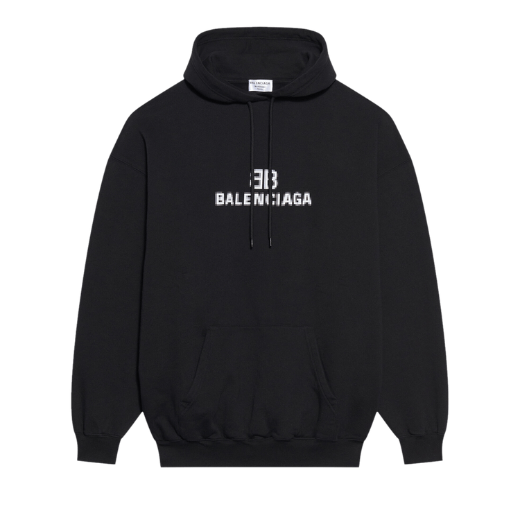 Balenciaga Mens BB Pixel Medium Fit Hoodie Black