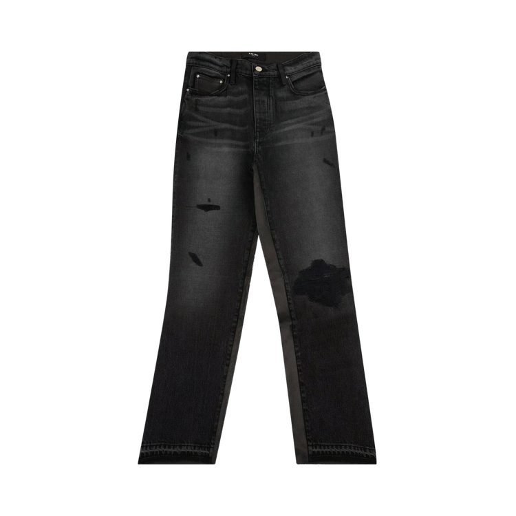 Amiri Leather Hybrid Cropped Jeans 'Black' GOAT