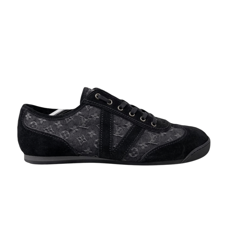 Louis Vuitton Black Monogram Denim and Leather Lace Tennis Sneakers Size  38.5 Louis Vuitton