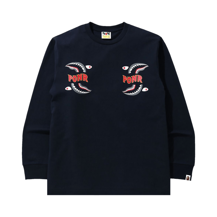 Buy BAPE Shark PONR Long-Sleeve Tee 'Navy' - 1G80 111 016 NAVY | GOAT