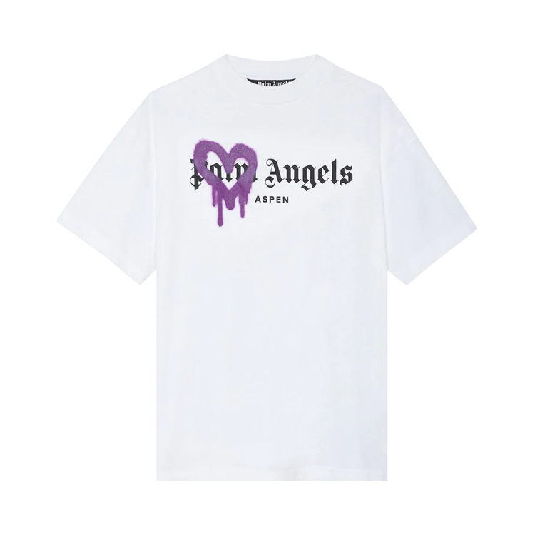 Buy Palm Angels Aspen Heart Sprayed Tee 'White/Purple ...
