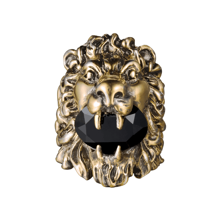 Buy Gucci Lion Head King Ring With Crystal Aged Gold Black 402763 J1D50 8029 GOAT