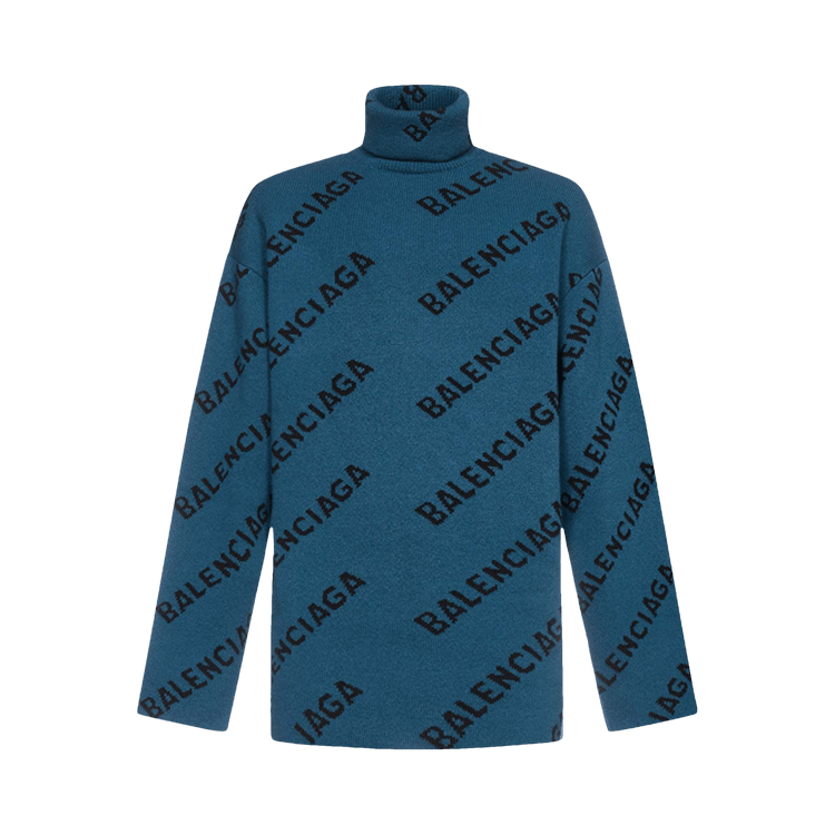 Buy Balenciaga All Over Turtleneck Petrol Blue Black 657402 T1567 2470 GOAT