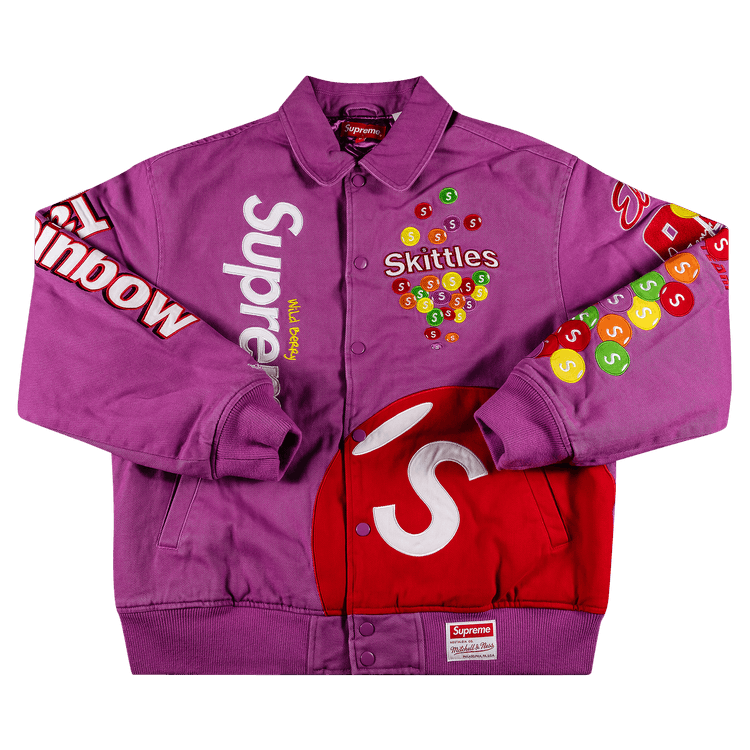 Buy Supreme x Skittles x Mitchell & Ness Varsity Jacket 'Purple 