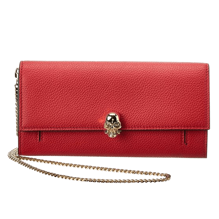 【関税負担】 ALEXANDER MCQUEEN SKULL CHAIN WALLET Alexander McQueen Black Pebbled Leather Skull Chain Wallet