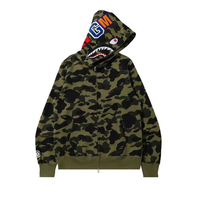 Buy BAPE 1st Camo Shark Full Zip Hoodie 'Green' - 001ZPH701007M