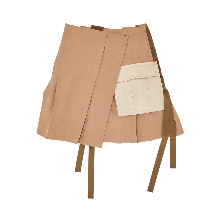 Buy Sacai Twill Assymetric Pleated Mini Skirt 'Beige