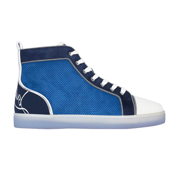 Christian Louboutin Mens Fun Louis Flat Ludwig Blue High Top Sneaker 43.5  10.5