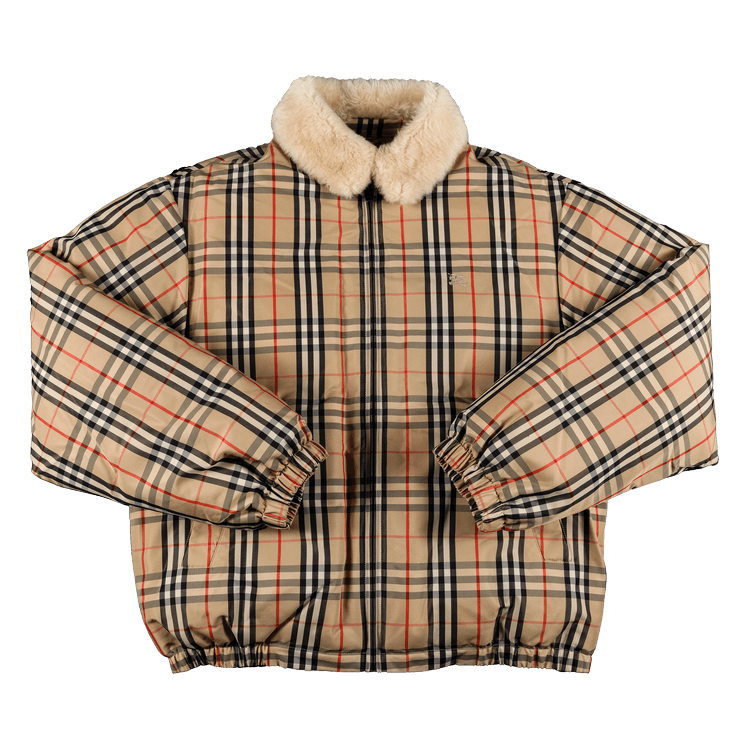 Supreme x Burberry Shearling Collar Down Puffer Jacket In Beige