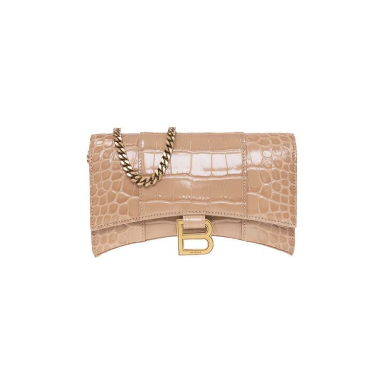 Balenciaga Hourglass Leather Wallet on A Chain Nude Beige