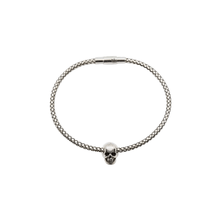 Buy Alexander McQueen Metal Cord Skull Bracelet 'Silver