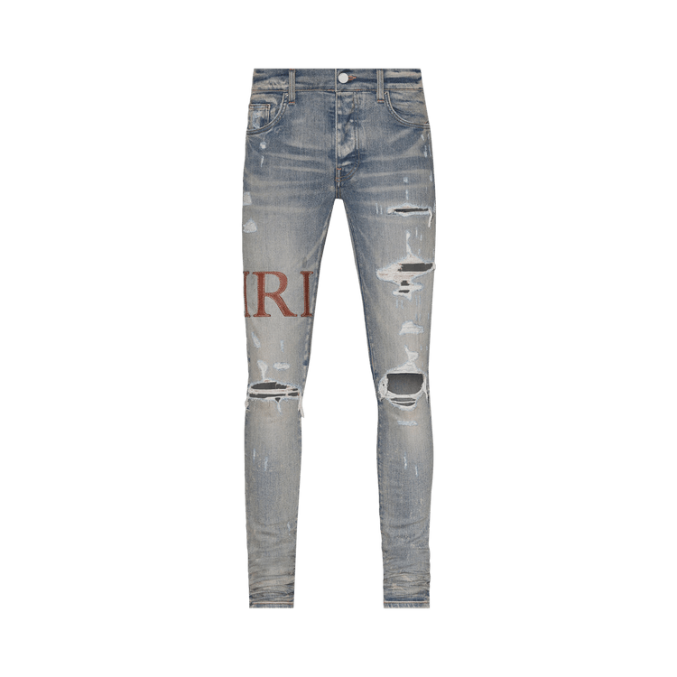Buy Amiri Leather Stitch Logo Jean 'Clay Indigo