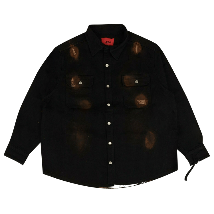 424 Distressed Workwear Denim Shirt 'Black/Brown' GOAT