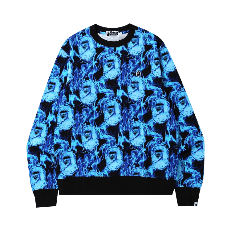 Buy BAPE Flame Wide Crewneck Blue 1G30 113 010 BLUE GOAT