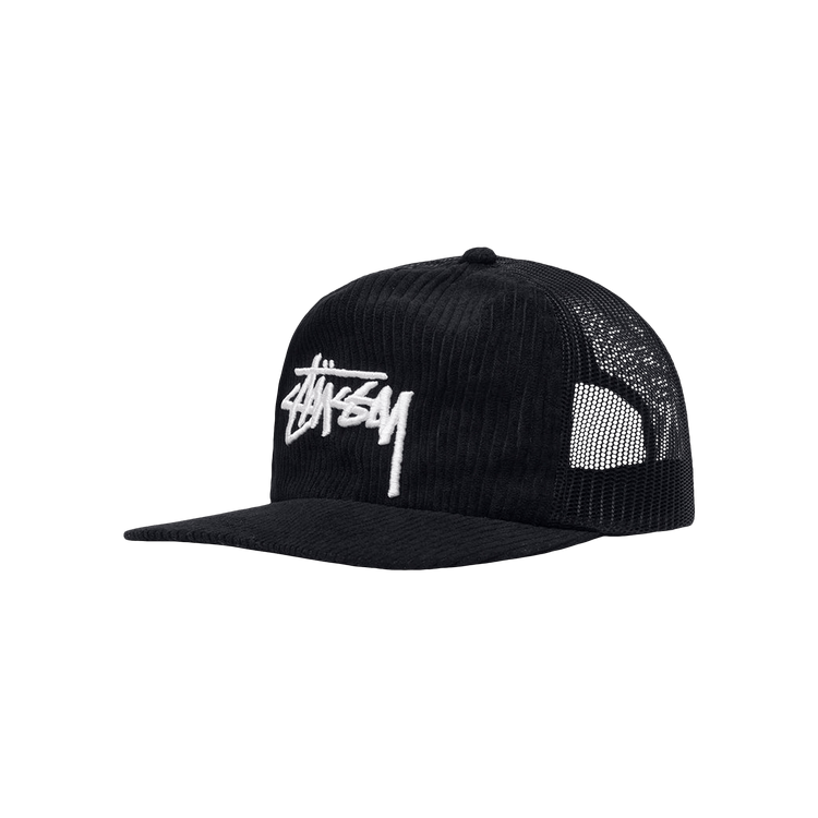 STUSSY CUT OUT LEATHER TRUCKER CAP 黒 Low Pro Trucker Cut-Out Leather Snapback – Black | Headwear