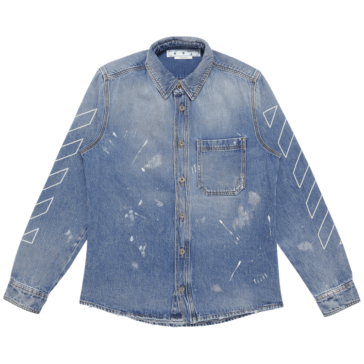 Size m Off White Diag Outline Paint Denim Shirt Vintage Blue White