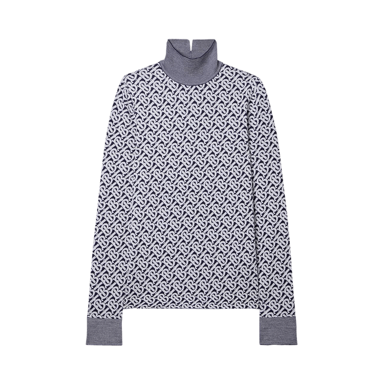 Burberry Monogram Wool Jacquard Turtleneck Sweater 'Dark Charcoal Blue' GOAT