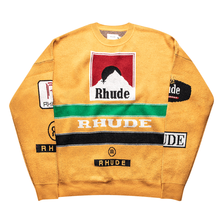 Rhude Ayrton Knit Crewneck 'Mustard/Green' GOAT UK