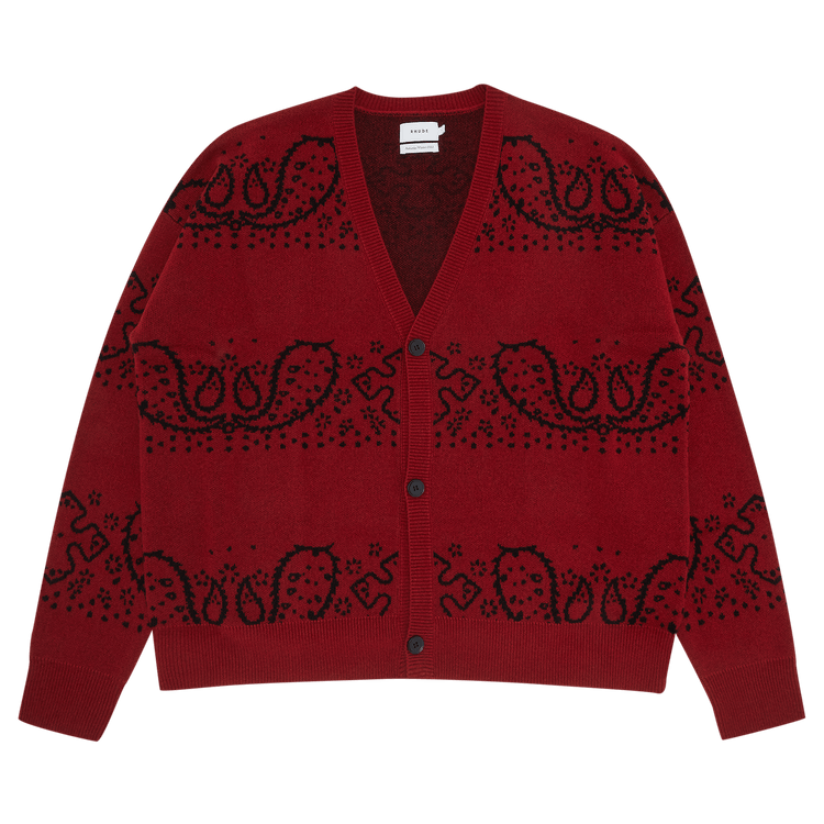 Buy Rhude Bandana Knit Cardigan Red Black FW22GA101731090109 GOAT UK