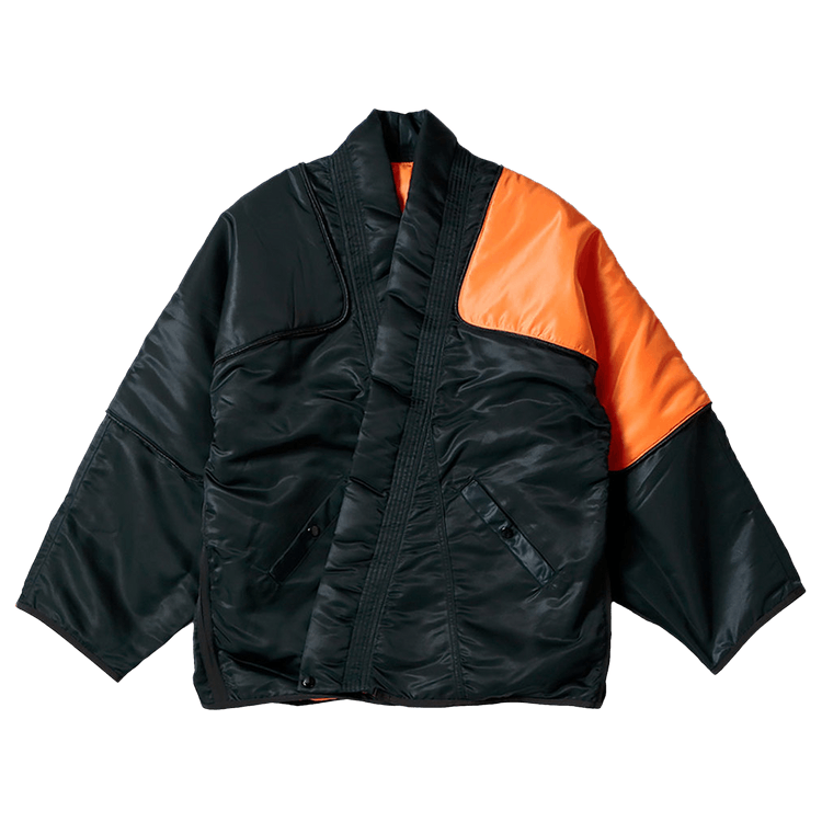 Kapital MA-1 Crack Leather Sham Bomber Jacket (Black