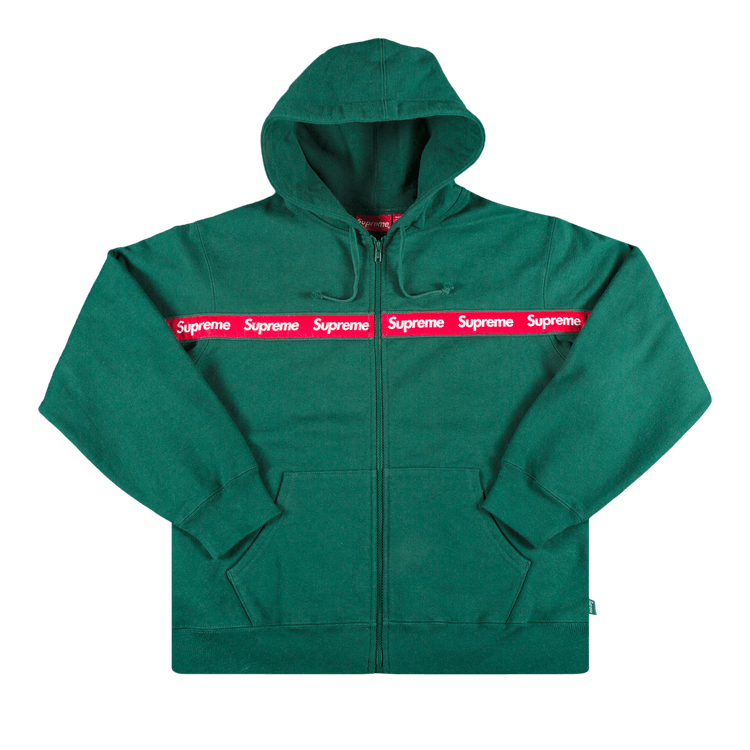 Buy Supreme Text Stripe Zip Up Hooded Sweatshirt 'Green