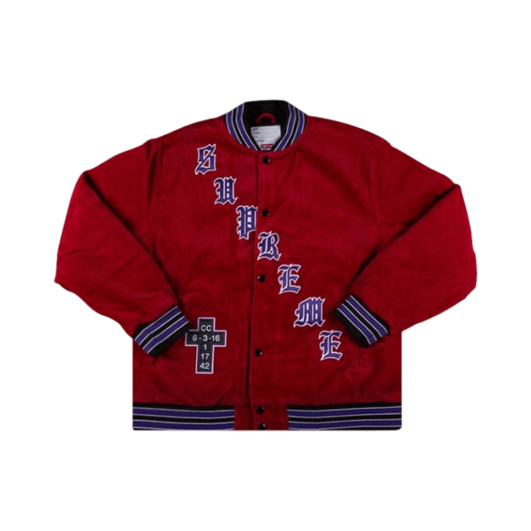 Buy Supreme Old English Corduroy Varsity Jacket Red SS18J25