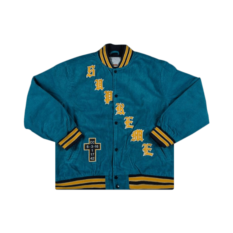 Buy Supreme Old English Corduroy Varsity Jacket Blue SS18J25 BLUE GOAT CA